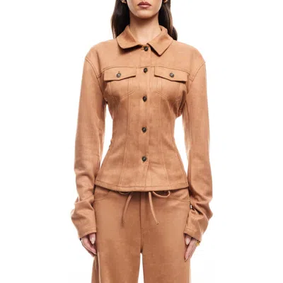 Lioness Rider Faux Suede Jacket In Camel