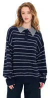 Lioness Knitted Collar Detail Rugby Sweater In Navy