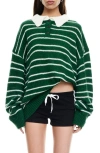 Lioness Rising Sun Stripe Polo Sweater In Green