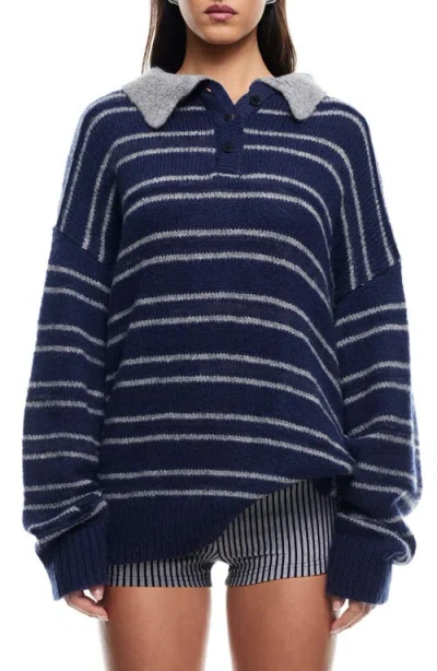 Lioness Rising Sun Stripe Polo Sweater In Navy