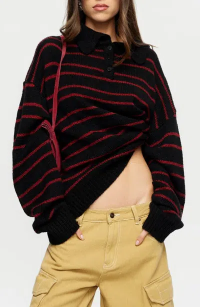 Lioness Rising Sun Stripe Polo Sweater In Onyx