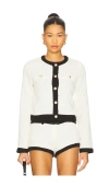 Lioness Riviera Contrast Trim Tweed Jacket In White