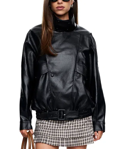 Lioness Rogue Faux Leather Bomber Jacket In Black