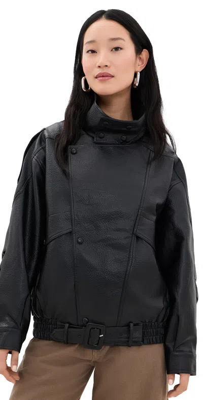 Lioness Rogue Faux Leather Bomber Jacket Onyx In Black