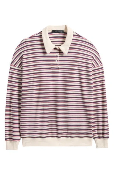 Lioness Rugby Stripe Long Sleeve Polo Shirt In Porcelain Multi