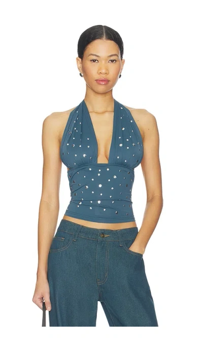 Lioness Safari Stud Halter Crop Top In Blue