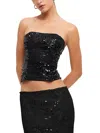 Lioness She's All That Womens Sequined Strapless Cropped In Black