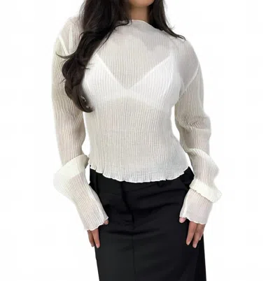 Lioness Sheer Plissé Long Sleeve Top In Cream In White