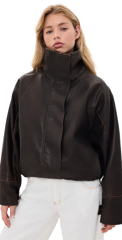 Lioness Shoreline Funnel Faux Leather Jacket Chocolate
