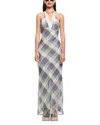 Lioness Shoreline Plaid Lace Trim Halter Maxi Dress In Blue Check