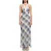 Lioness Shoreline Plaid Lace Trim Halter Maxi Dress In Blue Check