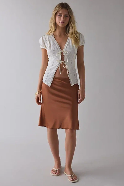 Lioness Shoreline Satin Slip Midi Skirt In Brown, Women's At Urban Outfitters