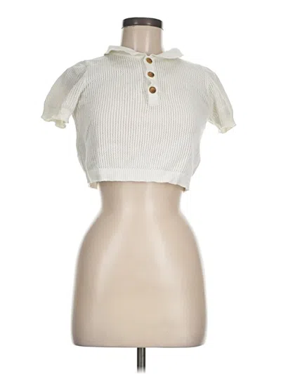Pre-owned Lioness Short Sleeve Top Ivory Polo Shirt Neckline Tops In White