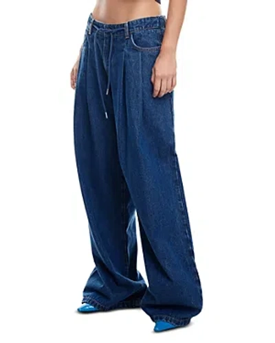Lioness Slouched Tie Up Jeans In Dark Denim In Brown