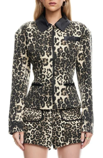Lioness Soho Leopard Print Jacket In Gray