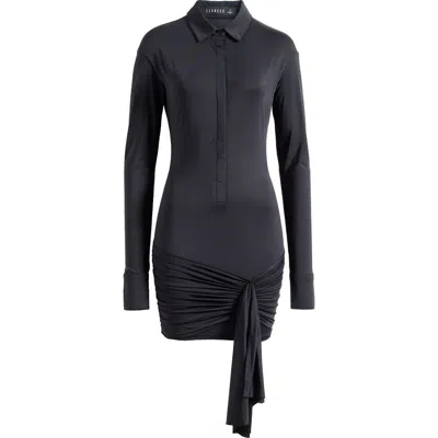 Lioness Soho Long Sleeve Mini Shirtdress In Onyx