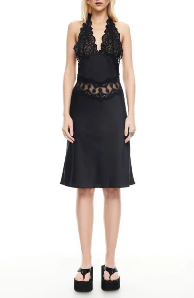 Lioness Solana Lace Inset Halter Dress In Black