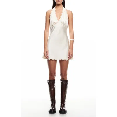 Lioness Stars Align Lace Trim Satin Halter Minidress In Cream