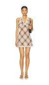 Lioness Stars Align Plaid Lace Trim Halter Minidress