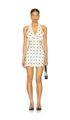 Lioness Stars Align Halter Neck Lace Trim Open Back Satin Mini Dress In White