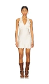 Lioness Satin Lace Trim Halterneck Plunge Mini Slip Dress In Cream