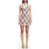 Lioness Stars Align Plaid Lace Trim Halter Minidress