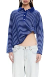 Lioness Stripe Long Sleeve Polo Sweater In Blue