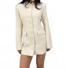 Lioness Structured Long Sleeve Blazer Dress In Cream In White