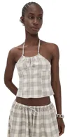 Lioness Sweet Escape Plaid Halter Top In Gray