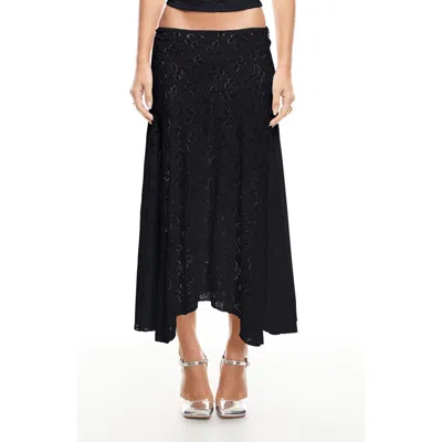 Lioness Tidal Pointelle Asymmetric Midi Skirt In Black