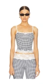 Lioness Top Model Gingham & Lace Cami In Black, Women's At Urban Outfitters In Black