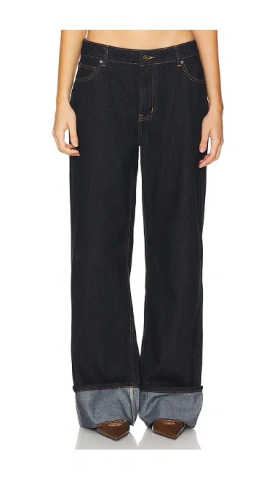 Lioness Top Model Cuffed Jeans In Dark Denim