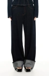Lioness Top Model Cuffed Straight Leg Jeans In Dark Denim