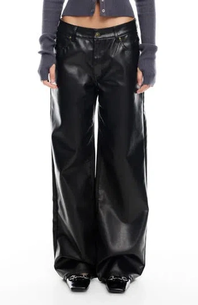 Lioness Top Model Low Rise Wide Leg Faux Leather Pants In Black