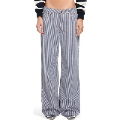 Lioness Top Model Stripe Low Rise Baggy Jeans In Navy Stripe