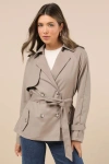 Lioness Cropped Trencherous Coat Mushroom In Beige