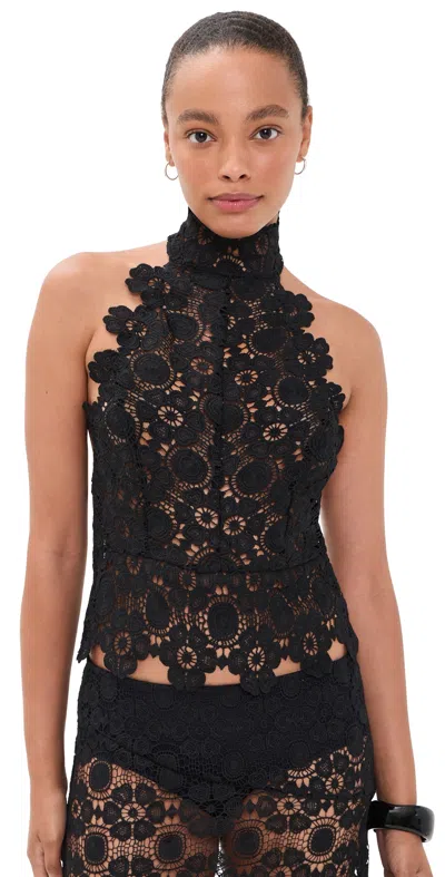 Lioness Trophy Sheer Lace Intricate Floral Detailing High Neck Top In Black