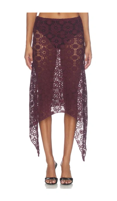 Lioness Trophy Lace Midi Skirt In Burgundy