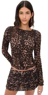 Lioness Uno Tie Long Sleeve Top Leopard In Leopard
