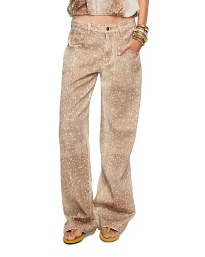 Lioness Uptown Cotton High Rise Wide Leg Jeans In Fawn In Neutral
