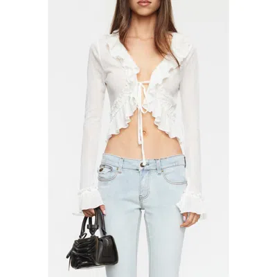 Lioness Venice Tie Front Ruffle Long Sleeve Top In Multi