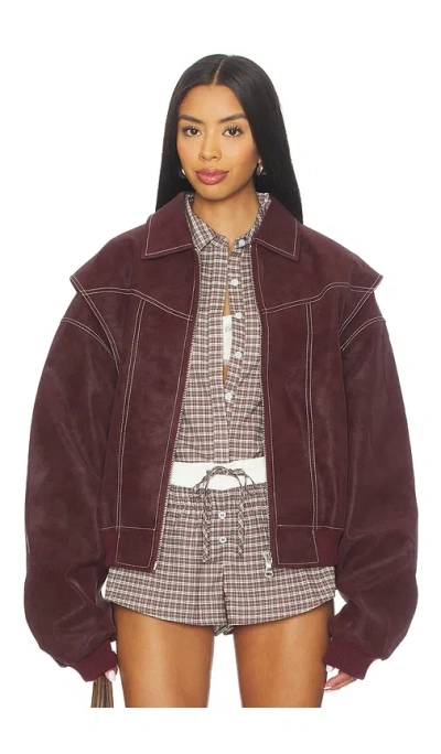 Lioness Exclusive Vista Leather Look Contrast Stitch Bomber Jacket In Red