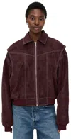 Lioness Exclusive Leather Look Contrast Stitch Bomber Jacket In Burgundy