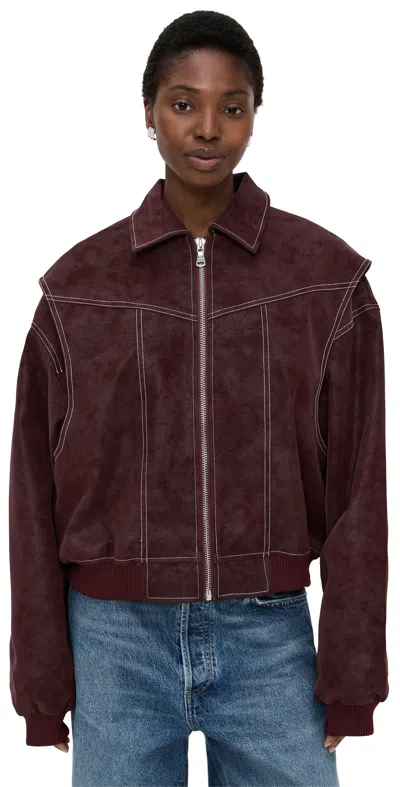 Lioness Exclusive Leather Look Contrast Stitch Bomber Jacket In Burgundy