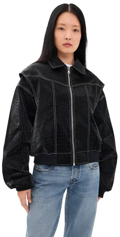 Lioness Vista Faux Leather Bomber Jacket Smoke