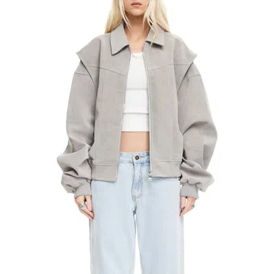 Lioness Vista Faux Suede Bomber Jacket In Gray