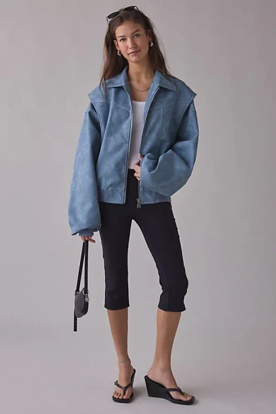 Lioness Vista Slate Faux Suede Oversized Bomber Jacket In Slate, Women's At Urban Outfitters In Gray