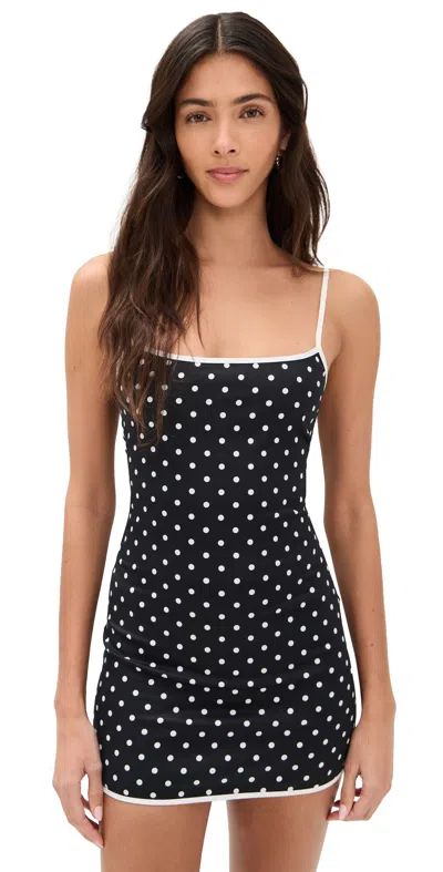 Lioness Voyage Polka Dot Stretch Cotton Minidress In Black