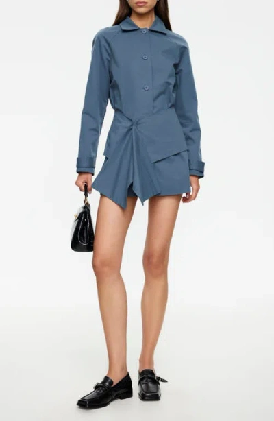 Lioness Wiseguy Long Sleeve Cotton Mini Shirtdress In Blue
