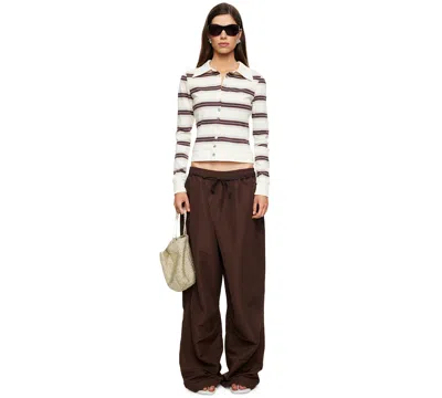 Lioness Bada Bing Stripe Jersey Cotton Sweater In Brown